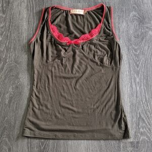 Forrest Green and Red lace racerback tank top - size medium